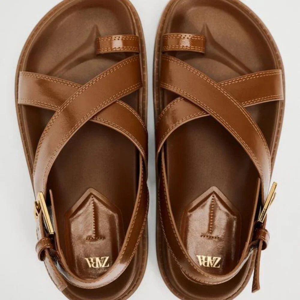ZARA CROSS STRAP FLAT SANDALS - Picture 1 of 9